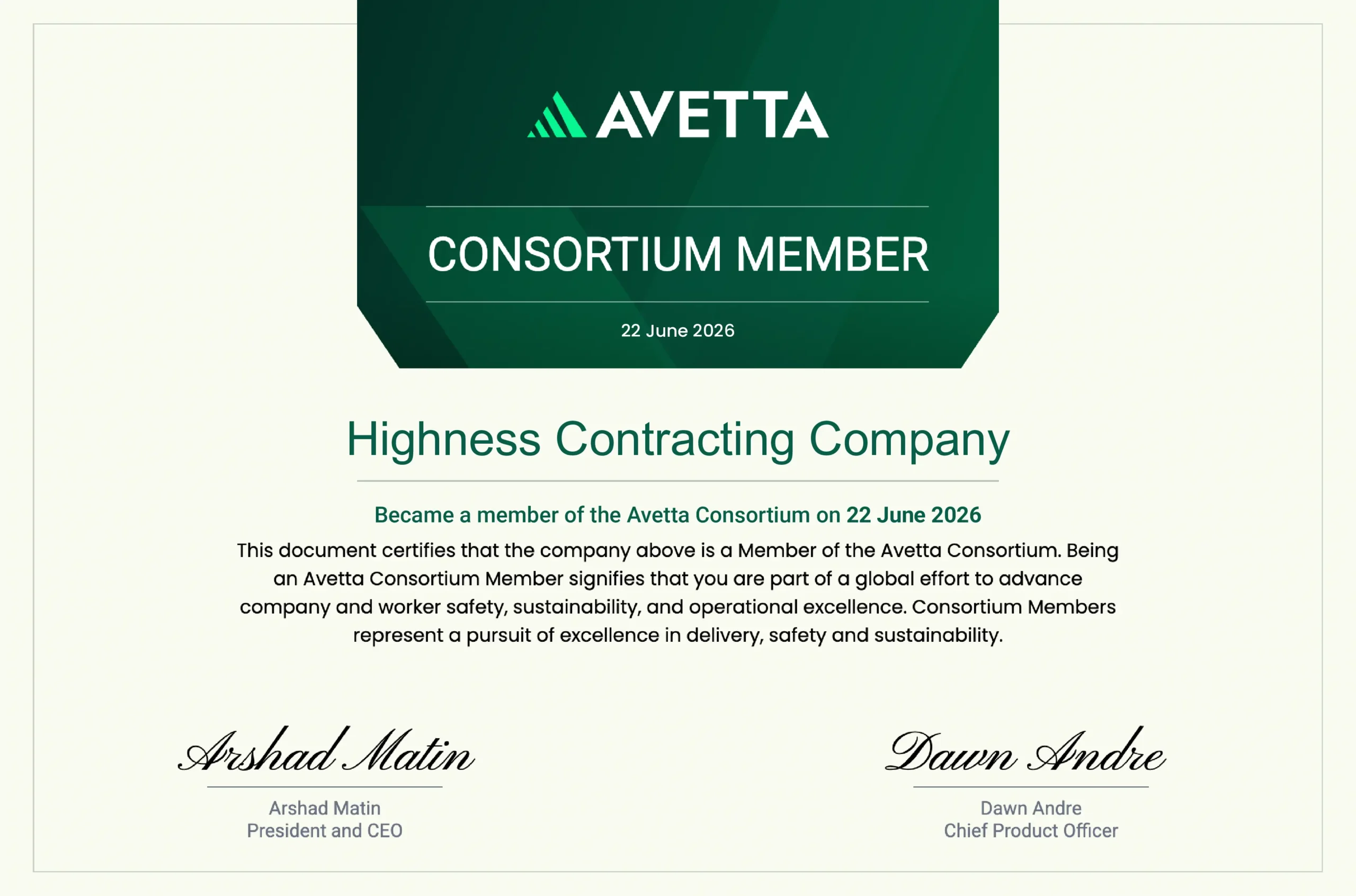 Avetta Certificate